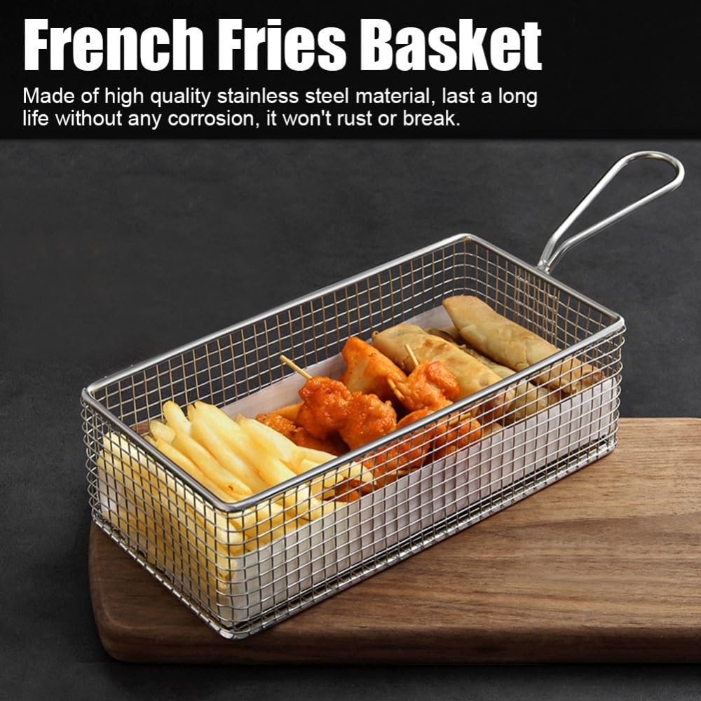 Mini French Fries Basket with Handle, 8.5x4.2x2.6 In, Silver