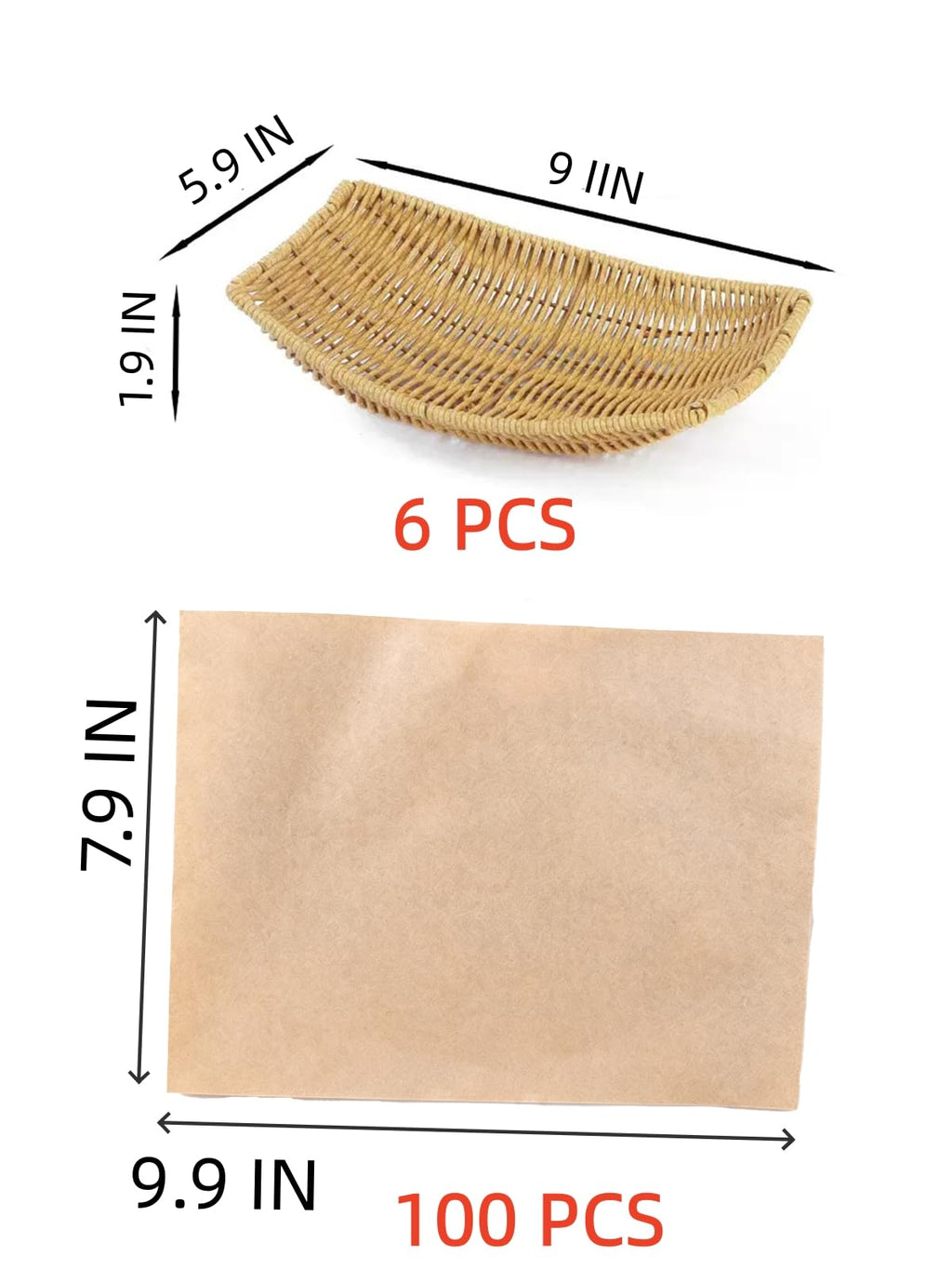 6 Pack Imitation Rattan Ship Type Baskets and 100 Deli Wrapper Paper 6