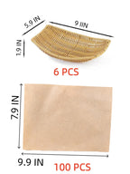 6 Pack Imitation Rattan Ship Type Baskets and 100 Deli Wrapper Paper 6
