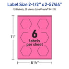 Avery® Printable Hexagon Labels, Sure Feed® Technology, 2-1/2" x 2-57/64", Bright Pink Labels, Print-to-The-Edge, Laser/Inkjet Printable, 120 Total, Great for Cosmetics and Jars 120 labels