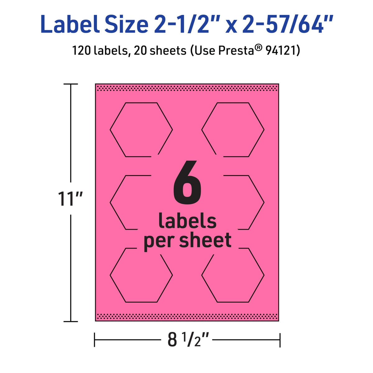 Avery® Printable Hexagon Labels, Sure Feed® Technology, 2-1/2" x 2-57/64", Bright Pink Labels, Print-to-The-Edge, Laser/Inkjet Printable, 120 Total, Great for Cosmetics and Jars 120 labels