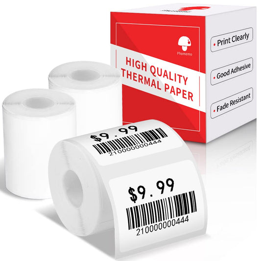 3 Roll Phomemo M110 Label Paper for M110 M120 M200 M220 M221 M150 M250 M260 M108 M100 Label Printer, White Square Self-Adhesive Paper, Phomemo Thermal Label 1.18" x 0.79" (30x20mm), 300 Labels/Roll