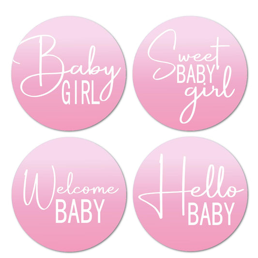 40 Pink Modern Baby Shower Stickers, 2 Inch Big Round Glossy Labels, It’s a Girl Baby Shower, Great for Party Favors, Tags, Games and Supplies. Made in USA