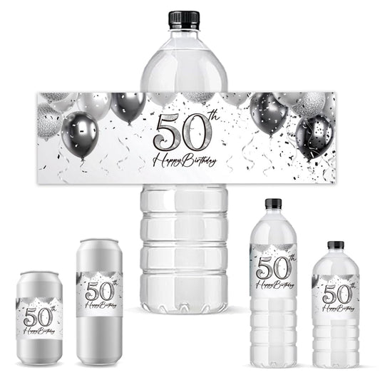 PH PandaHall 50th Birthday Water Bottle Labels Happy Birthday Stickers for Party Personalized Water Bottel Wraps Self Adhesive Labels for Father Husband 8.5x2.5 inches, 30pcs