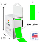 ChromaLabel all-purpose fluorescent green rectangle labels, 1x3 inch, with 250 per dispenser box for color coding and organization.
