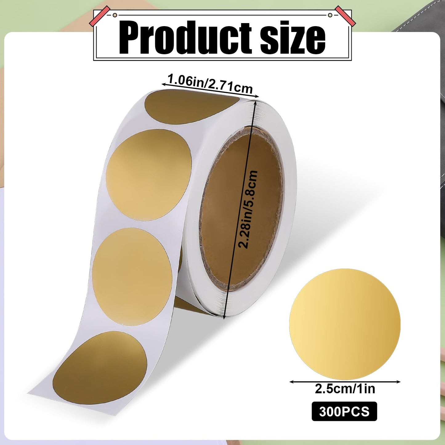 300 Pack Gold Scratch Off Stickers, 1" Round Circle Scratch Off Labels, Self Adhesive Labels for Lottery Tickets, DIY Raffle Ticket Games, Creating