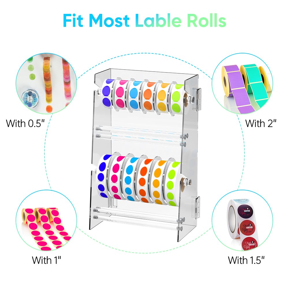 Label Dispenser 12 Disks Acrylic Sticker Dispenser Label Roll Holder(Clear)