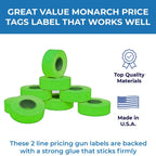 1136 Green Monarch Labels, 8 Rolls, 14,000 Two line Labels