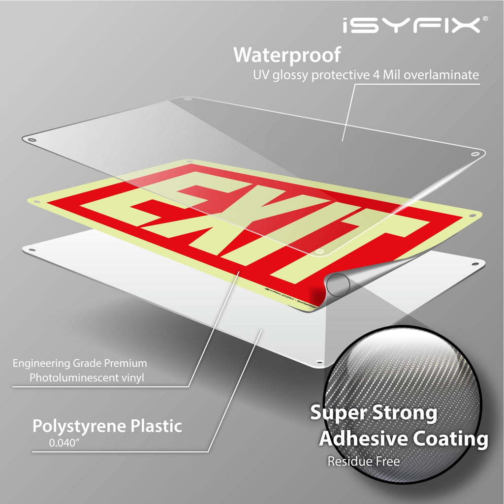iSYFIX Exit Glow in the Dark Sign, 10x7 Inch, 12 Pack 12 Pk 10x7 Plastic