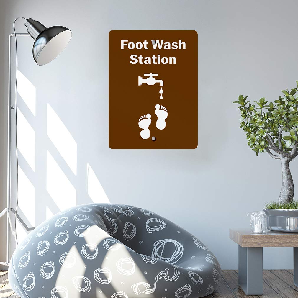 Aluminum Vertical Metal Sign Multiple Sizes Foot Wash Station Activity Park Brown Workplace All Over Weatherproof Street 9x12Inches