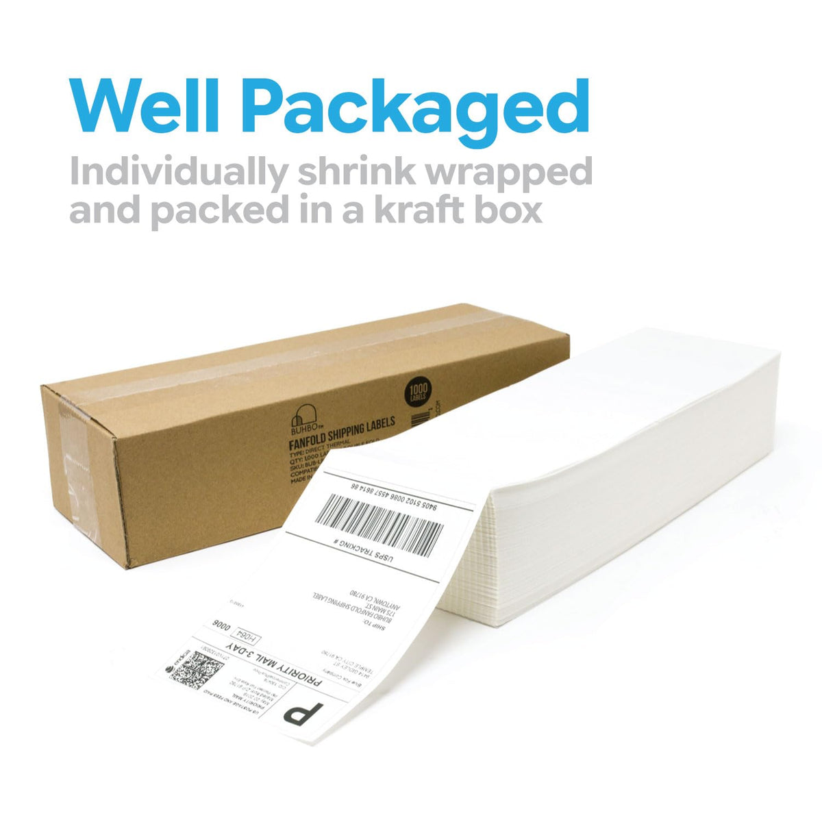 Buhbo Direct Thermal Labels - 4 x 6 inch - White, 1000 Labels