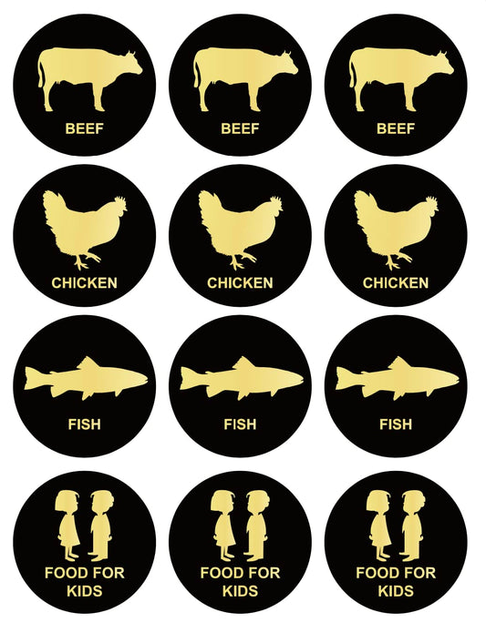 1.5 inch 300PCS Beef Chicken Fish Food for Kids Stickers Removable Stickers for Food Party