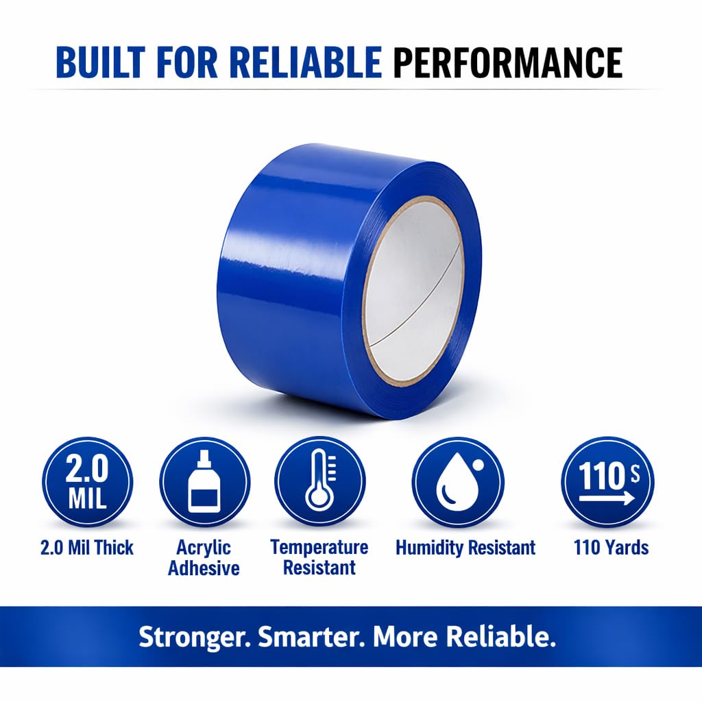 Blue Carton Sealing Tape, Packing Tape, Moving Tape 2" x 110 Yards (2.0 Mil) - Heavy Duty Acrylic Adhesive Tape for Boxes, Moving, Storage, Shipping, Warehouse Color Coding 2" wide x 110 yds Blue 1