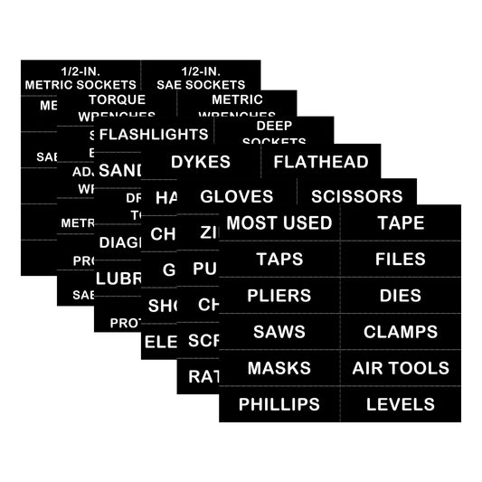 Magnetic Tool Box Organization Labels,Tool Chest Organizer Labels with Strong Magnets,Easy to Read Printing - Fits All Brands of Steel Tool Box Drawers (72 Pcs, 4 x 1 Inches) Black