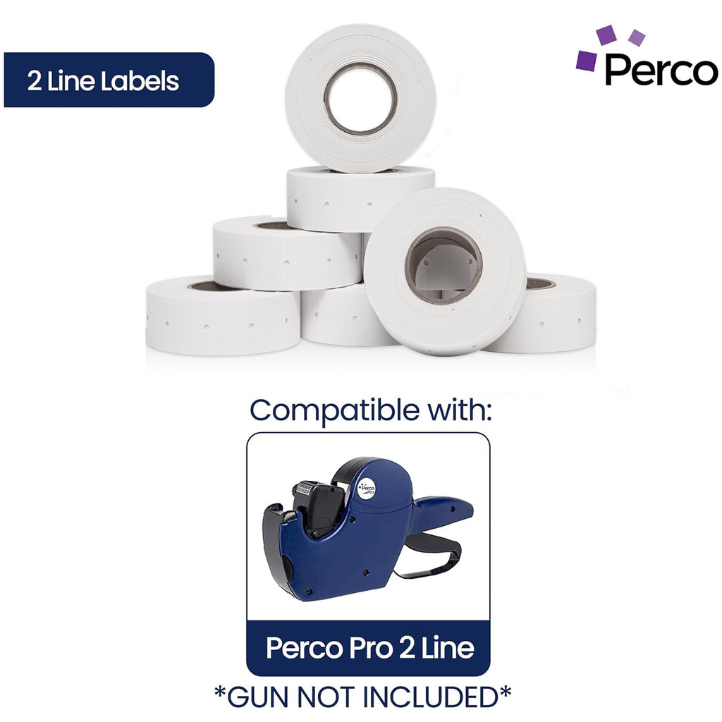 Perco 2 Line Freezer Adhesive Labels - 6,000 Blank Price and Date Gun Labels for Perco 2 Line Price and Date Guns - 8 Rolls, 1 Sleeve - Made in USA