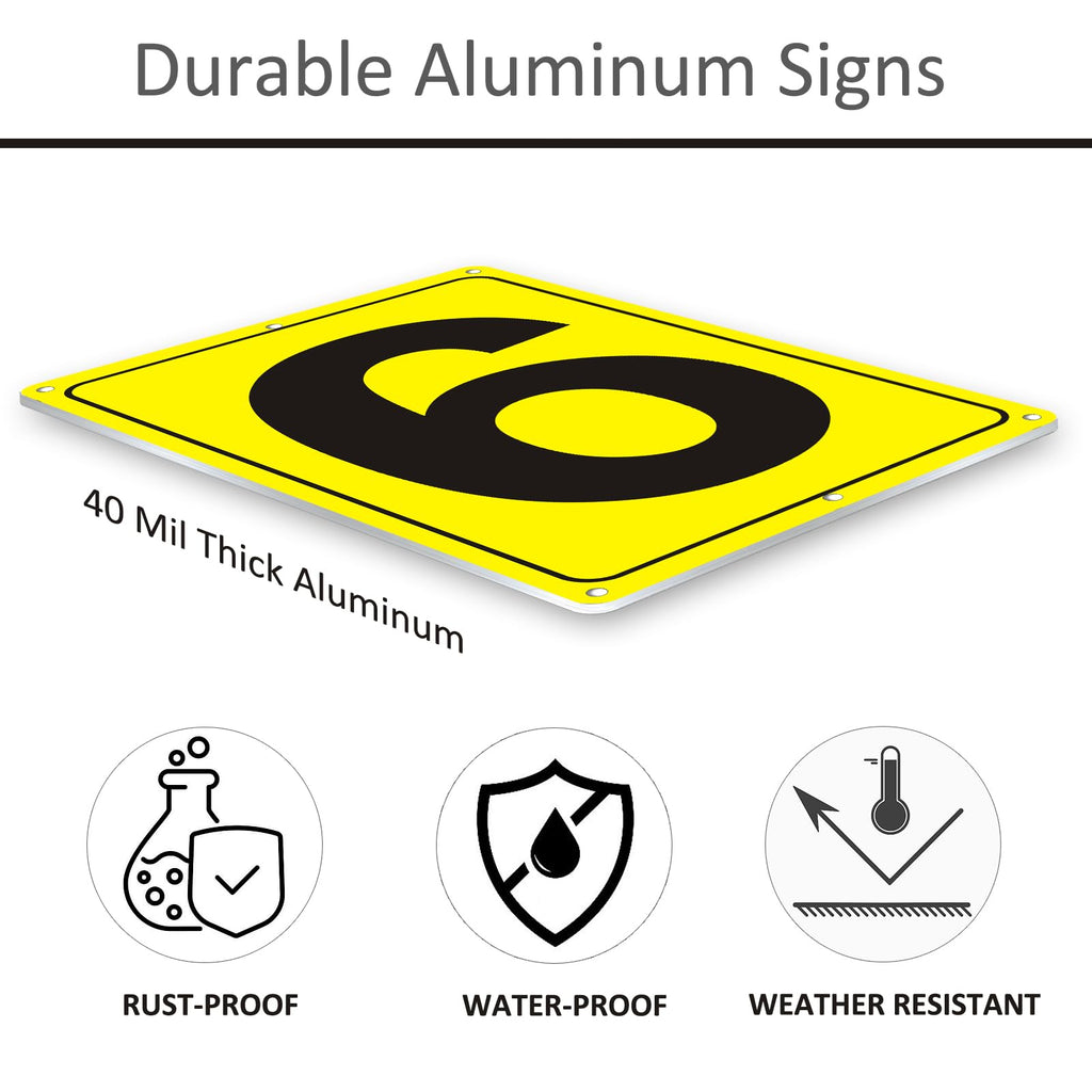 Number Sign 6 for Tennis Court, Numbered Sign for Parking Lots and Public Spaces, 12x8 inches Weatherproof and Easy to Install Metal Signs 12" x 8" YELLOW Numbered Sign 6