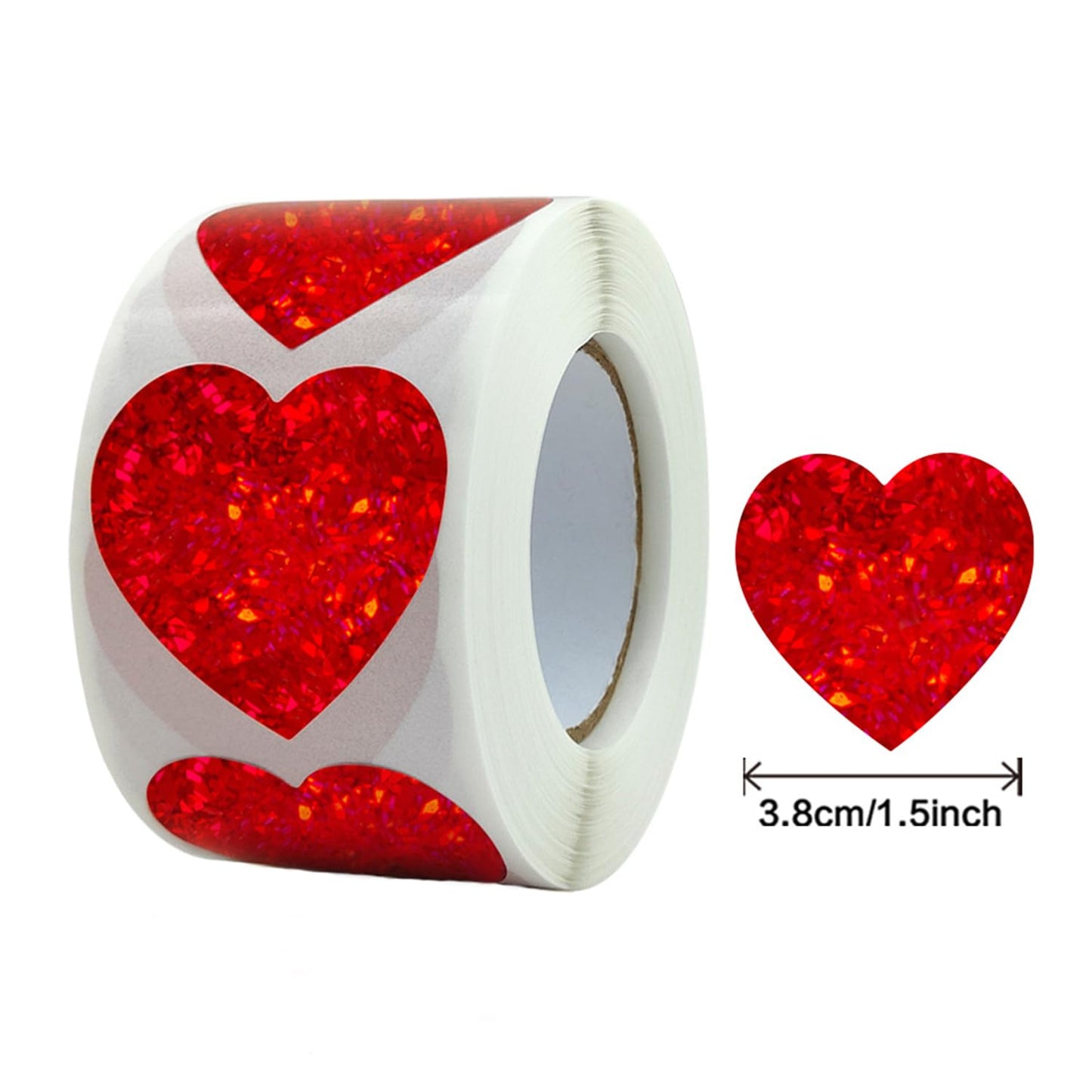 Dzrige 500pcs/roll Heart Shape Labels Love Heart Stickers Glitter Red Love Scrapbooking Adhesive Stickers for Valentine's Day Wedding Anniversary Stationery Candy Dragee Bag Gift Box Packing Bag