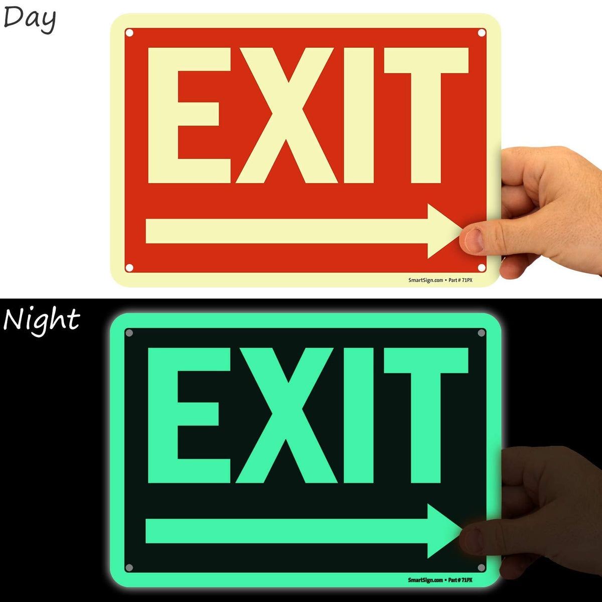 SmartSign "Exit" Sign with Right Arrow | 7" x 10" Glow-in-The-Dark Aluminum, Made in USA