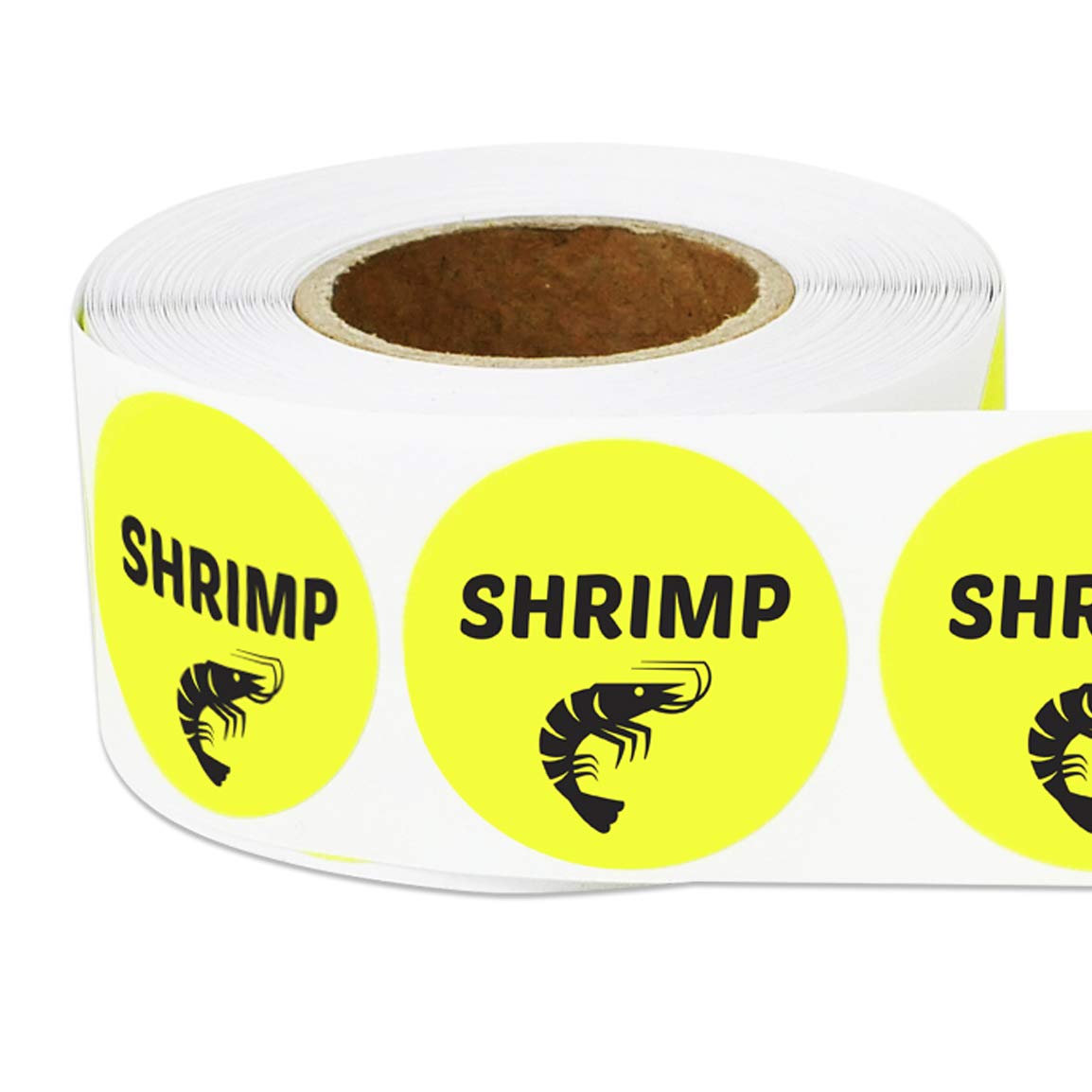 600 Shrimp Stickers, 1" Round Shrimp Food Labels Seafood Menu Meal Choice Sticker Deli Pantry Catering Food Truck Grocery Store Meat Stickers Package Food Labeling, Yellow - 2 Rolls of 300 Labels