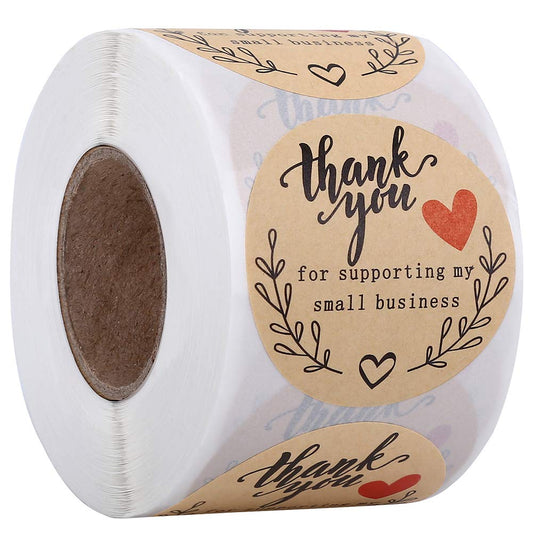 2'' Thank You for Supporting My Small Business Stickers, Kraft Thank You Labels for Bakeries, Crafters & Small Business Owners, 500 Labels Per Roll