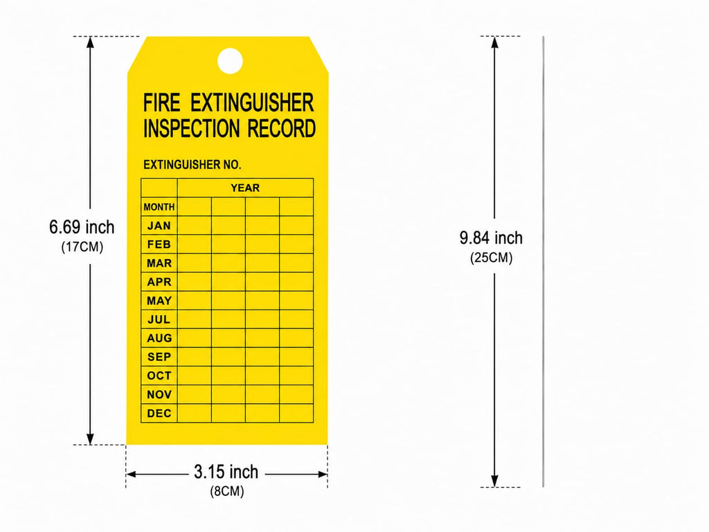 100 Pack Yellow Fire Extinguisher Monthly Inspection Tags Weatherproof PVC