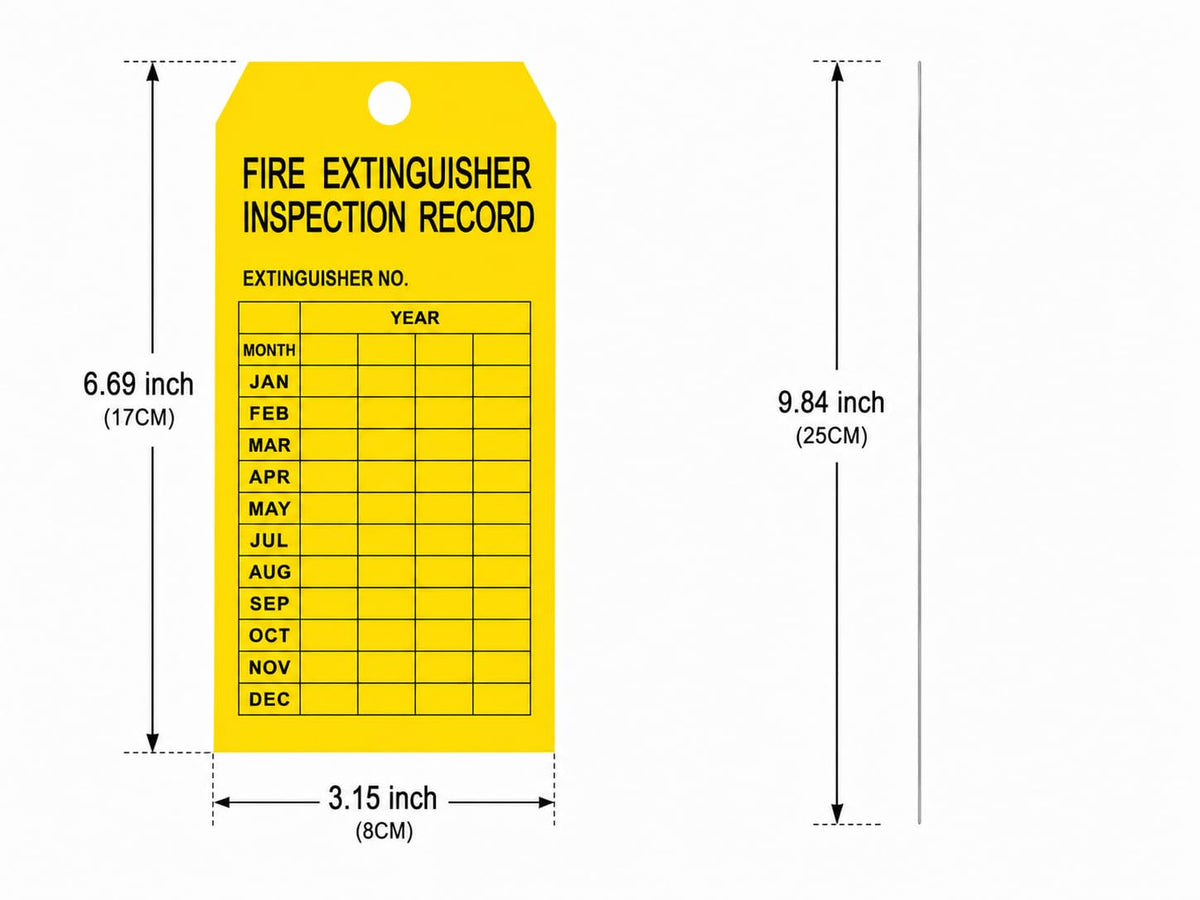 100 Pack Yellow Fire Extinguisher Monthly Inspection Tags Weatherproof PVC