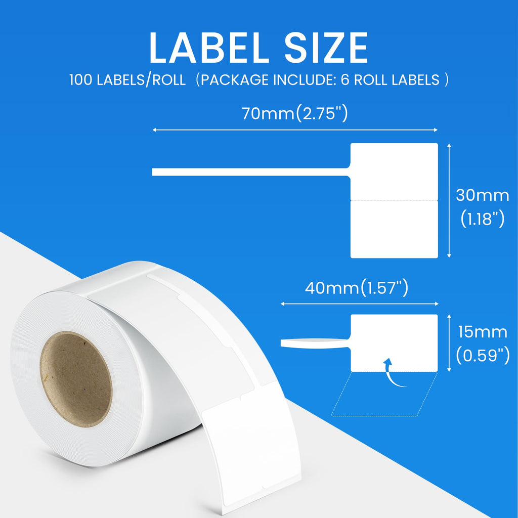 CLABEL Jewelry Price Label Tags 1.18"x2.75", White, 6 Rolls 30x70mm 6Rolls