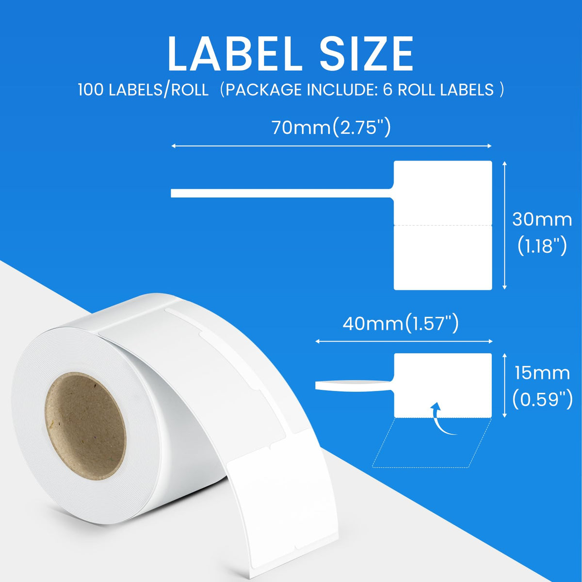 CLABEL Jewelry Price Label Tags 1.18"x2.75", White, 6 Rolls 30x70mm 6Rolls