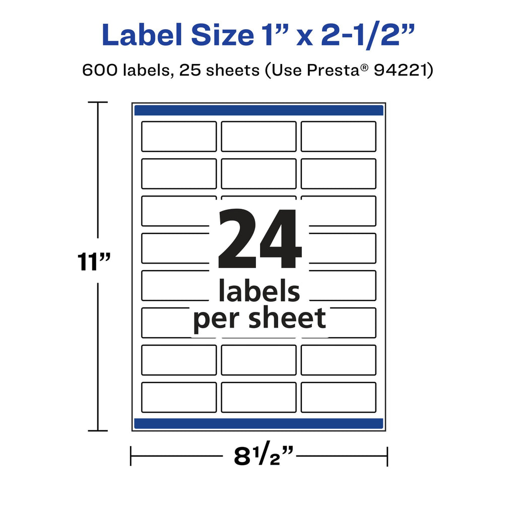Avery Matte Clear Rectangle Labels, Sure Feed Technology, 1" x 2.5", 600 Matte Clear Labels, Laser/Inkjet Printable 600 labels
