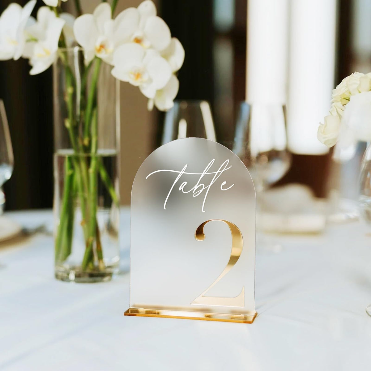 HOODO Frosted Arch Acrylic Wedding Table Numbers 1-10 with Stands, 5"x7" Arched Acrylic Signs with 3D Gold Numbers, Frosted 3D Table Numbers for Wedding Reception Frosted and Gold Font Number 1-10, 5"x7"