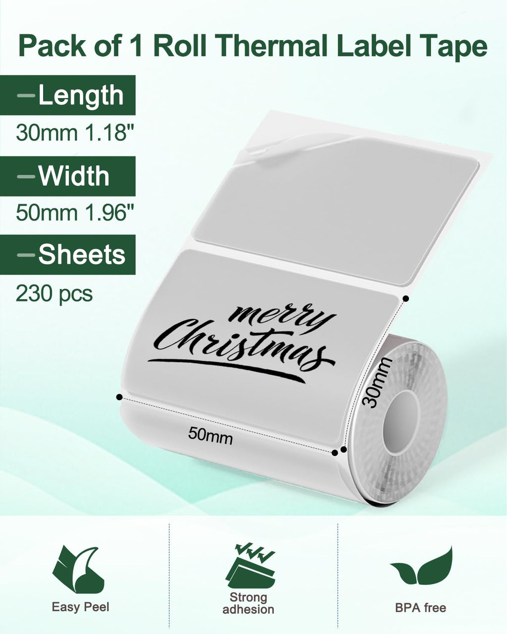 1 Rolls Phomemo Transparent Square Label, 1.96'' x 1.18"(50X 30mm), 230 Labels/Roll & 1 Roll White 1.96'' x 1.18"(50X 30mm) Label, 230 Labels/Roll, Multi-Purpose Self-Adhesive Tag