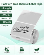 1 Rolls Phomemo Transparent Square Label, 1.96'' x 1.18"(50X 30mm), 230 Labels/Roll & 1 Roll White 1.96'' x 1.18"(50X 30mm) Label, 230 Labels/Roll, Multi-Purpose Self-Adhesive Tag