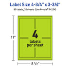 Avery® Printable Rectangle Labels, Sure Feed® Technology, 4-3/4" x 3-3/4", Bright Green Labels, Print-to-The-Edge, Laser/Inkjet Printable, 80 Total, Great for Shipping and Packaging 80 labels
