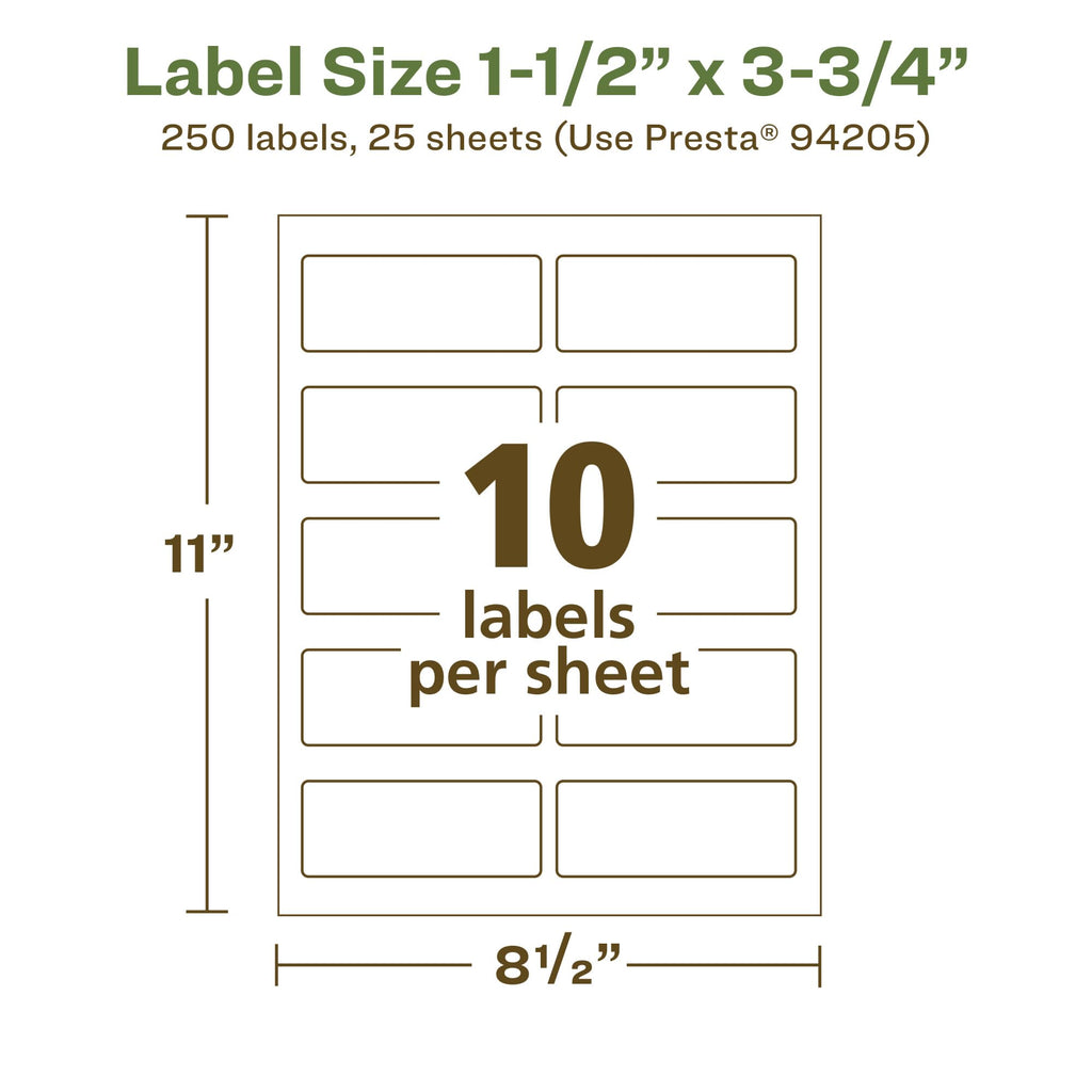 Avery® EcoFriendly Matte White Recycled Rectangle Labels, 1.5" x 3.75", Print-to-The-Edge, Matte White Labels, Permanent Adhesive, Laser/Inkjet Printable, 250 Total 250 labels