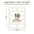 Avery® EcoFriendly Matte White Recycled Rectangle Labels, 1.5" x 3.75", Print-to-The-Edge, Matte White Labels, Permanent Adhesive, Laser/Inkjet Printable, 250 Total 250 labels