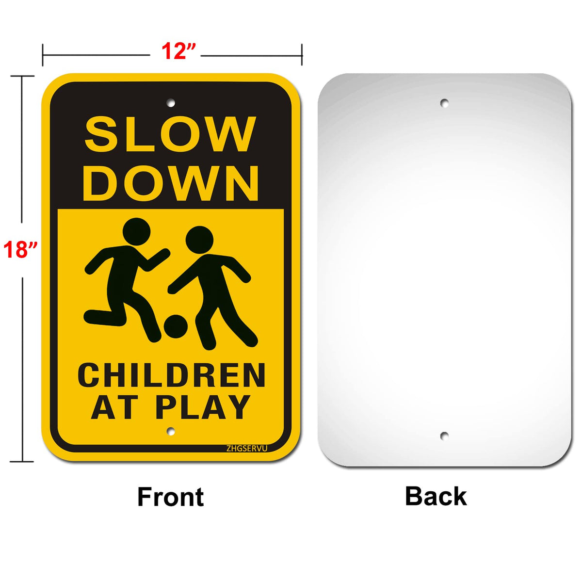 Slow Down Children at Play Signs 2-Pack, Reflective Metal Children Playing Safety Signs, 18” x 12” Rust Free Aluminum, UV Protected Neighborhood Street Caution Safety Yard Signs children at play 02