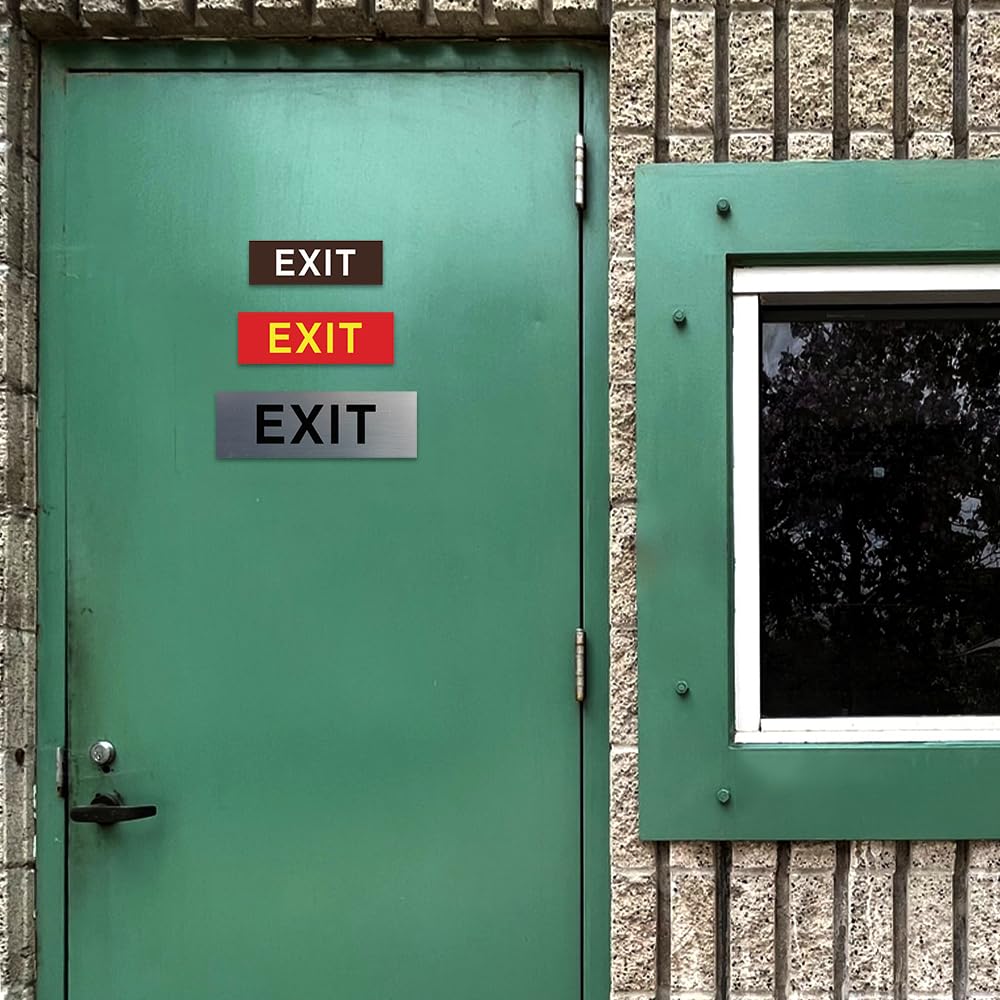 All Quality Basic Exit Wall or Door Sign - Simple & Clear To Ensure Safety | Easy to Install - Brushed Gold - Large (2 Pack) 3" x 9" - Large 2 Pack