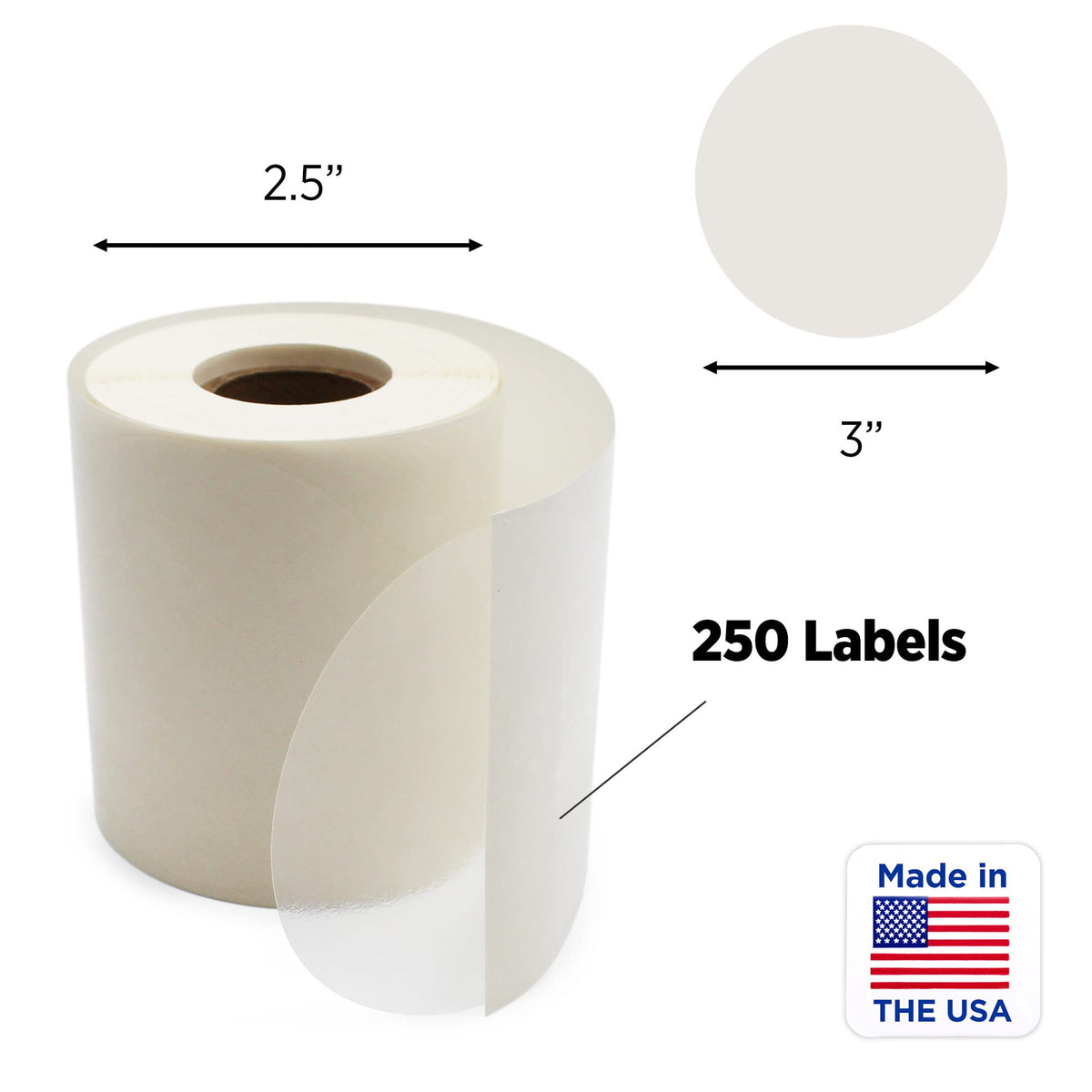Clear round wafer seals from ChromaLabel, 3-inch all-purpose labels on a roll, ideal for sealing and labeling.