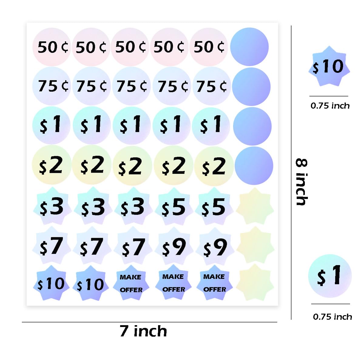Garage Sale Stickers,3/4"" Small Yard Sale Stickers,1680 Pcs Garage Sale Price Stickers,Gradient Color Flea Market Pricing Stickers for Retail