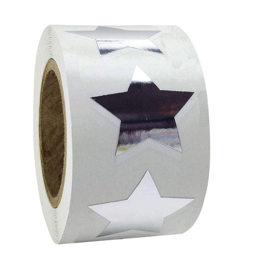Silver Star Stickers Rewards Metallic Foil Stars Labels 2" Inch Christmas Shiny Foil Shape Coding Dot Stickers Teacher Supplies Envelope Seals for Toddlers Kid DIY Student Classroom, Office 500pcs