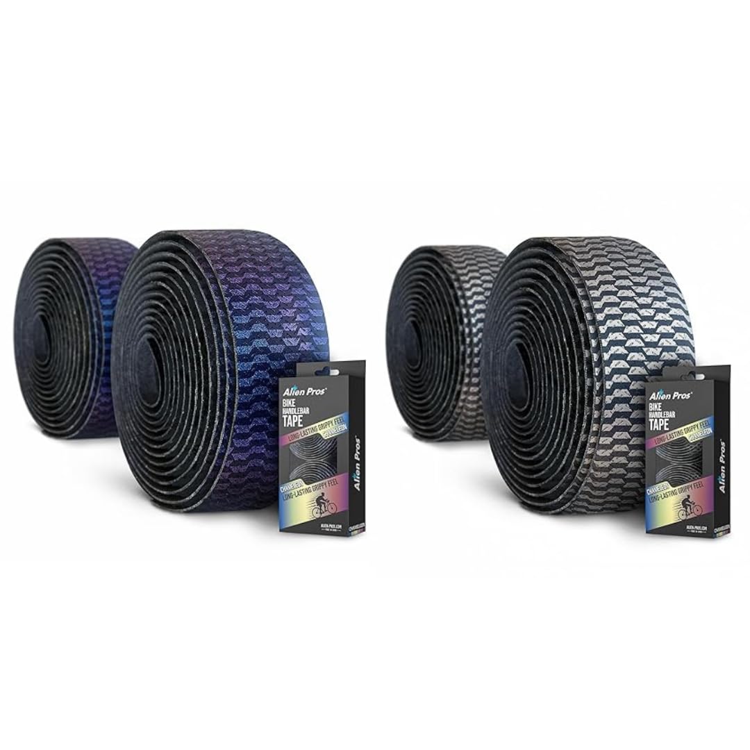 ALIEN PROS Set of 4 Blue & Silver Chameleon Bike Handlebar Tape - Elevate Your Ride with Stylish, Comfortable, and Color-Shifting PU Tape for Enhanced Grip with These Bicycle Handle bar Tape