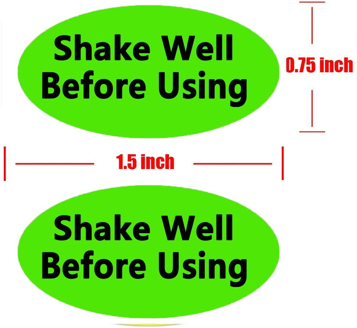 Remarkable fluorescent green "Shake Well before Using" stickers, 0.75 x 1.5 inches, on a roll, color-coding labels with black text