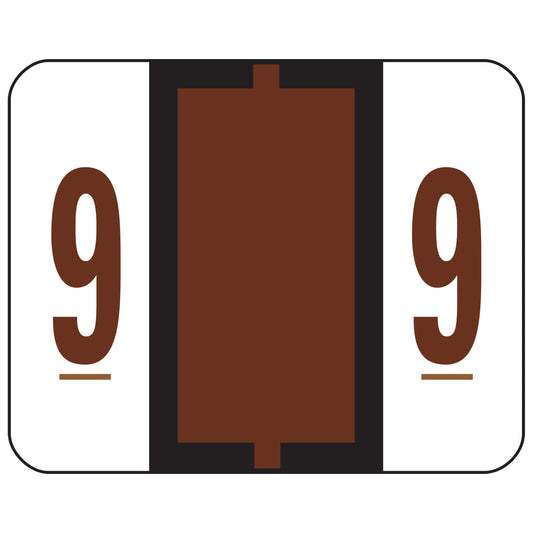 Smead BCCRN Bar-Style Color-Coded Numeric Label, 9, Label Roll, Brown, 500 Labels per Roll (67379) 1-1/4 X 1