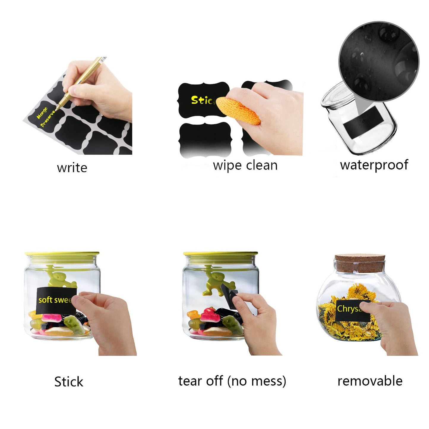Chalkboard Labels, Removable Blackboard Label Stickers 192PCS with 2 Free Chalk Markers, Waterproof Reusable Labels for Food Containers, Mason Jars, Pantry, Bottles