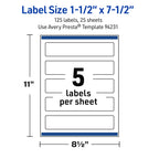 Avery Outdoor Waterproof Rectangle Labels with Sure Feed Technology, 1.5" x 7.5", White Film, Print-to-the-Edge, Compatible with Laser Printers, 125 Labels Total