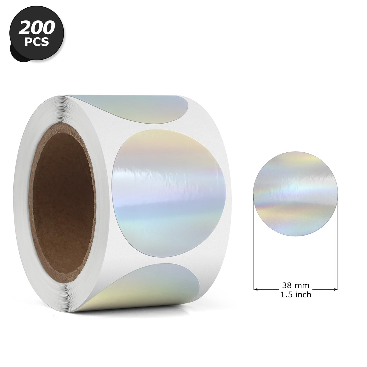 Silver Thermal Labels Vinyl 1.5 Inch Self-Adhesive Holographic Direct Dot Stickers Roll Waterproof Printable Circle Decals for QR Code DIY Name Tag 200 PCS 1.5 Inch Round Holographic Silver