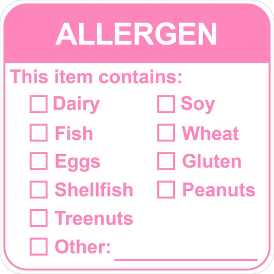 Allergen Warning Stickers,MeshaKippa 2x2" 300pcs Square Pink Food Allergy Label for The Party,Restaurants