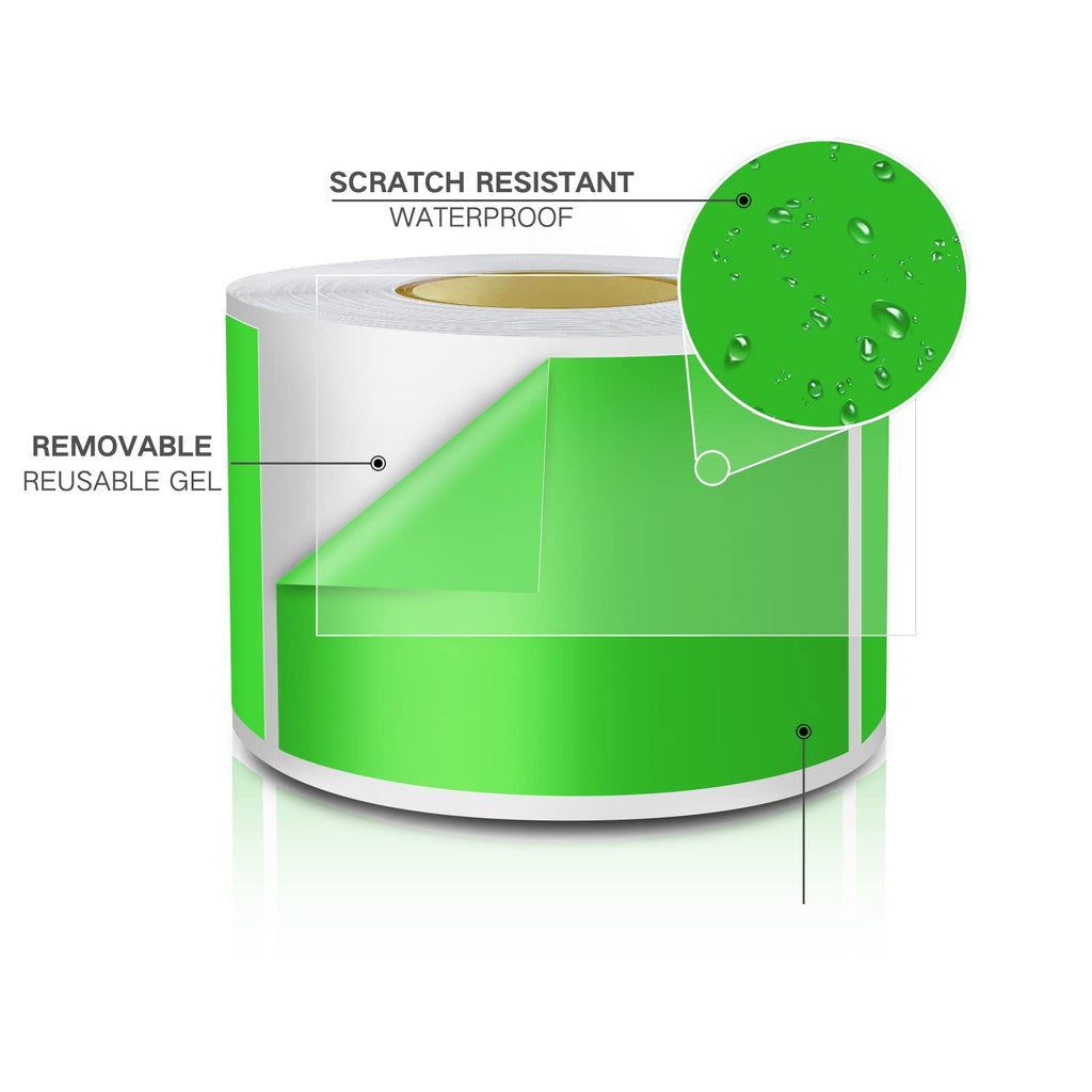 EVQ Green Rectangle Sticker 3 x 2 Inch Colored Vinyl Label Roll 300 PCS