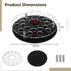 25 Holes Shot Glass Holder Tray, Acrylic Bar Circular Cup Server, Black Heavy Base Drink Display Organizer for Parties and Clubs, Center Slot for Slim Wine Bottle, Professional Home Bar Accessory