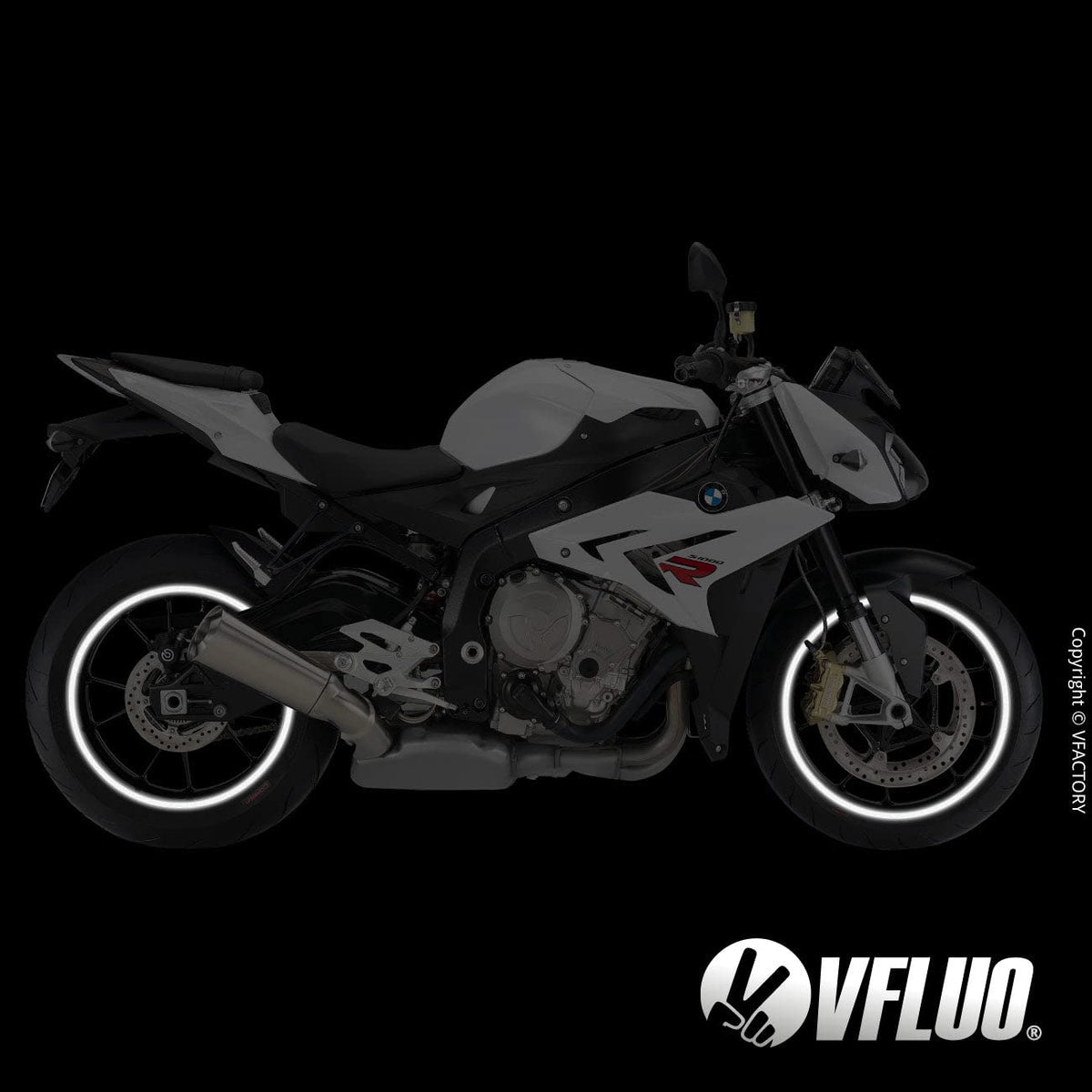 VFLUO - Motorcycle Reflective Wheel Stripes kit, 1 Wheel Rim Stickers Pack, 3M Technology™ - High lateral Visibility, Discreet and Design, Easy Installation